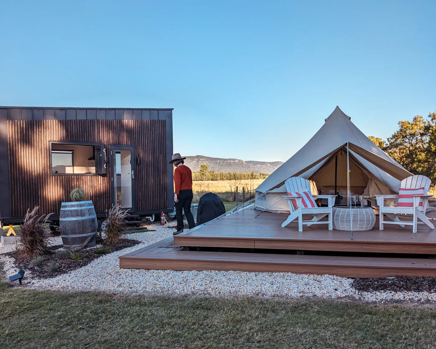 The Bell Tent in its paddock at Broke Estate